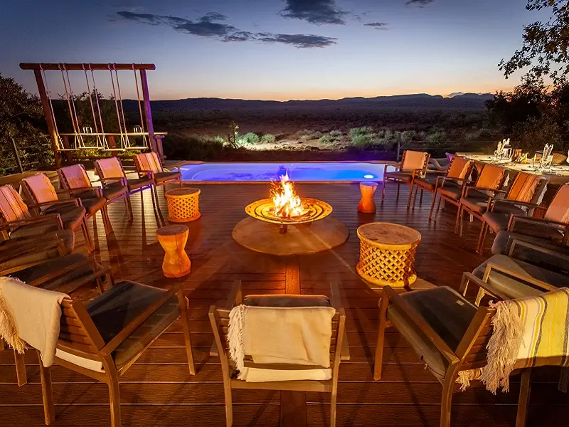 Bonfire at the main lodge at Madikwe Hills