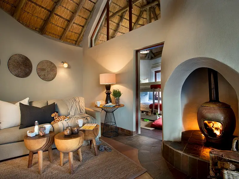 The family suite lounge at Madikwe Safari Lodge Lelapa
